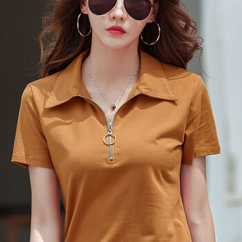 女短袖2022新款宽松韩版有领t恤女翻领polo衫上衣少女生汗衫高中学