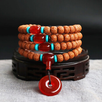 周定福小金刚菩提子108颗佛珠手串男盘玩藏式龙鳞纹女手链文玩项链