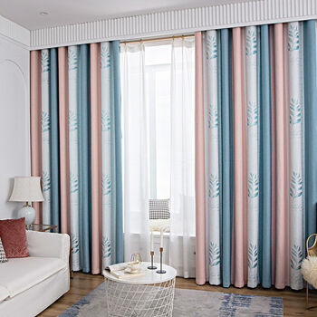 新款加厚北欧现代三色无缝拼接客厅阳台卧室遮光成品定制窗帘三色织粉