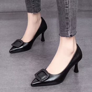 百丽美咖久站不累脚工作鞋女细跟高跟鞋2023春季新款尖头浅口职业通勤