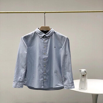 tommyjeans2024汤米男士精梳棉衬衫刺绣小标休闲商务长袖衬衣蓝色m