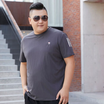 男胖人加肥加大宽松肥佬网眼透气半袖运动装单件灰色上衣xl130150斤