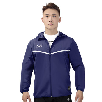 李宁(li-ning)运动风衣夹克男春秋季防风连帽运动服宽松跑步训练服