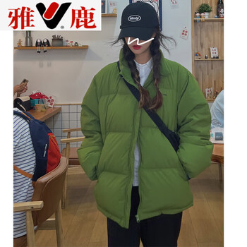 雅鹿羽绒服女绿色冬短款小个子ins潮韩版宽松面包服女外套sn4806绿色s