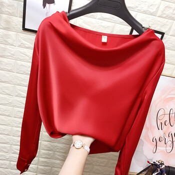 头衬衫秋季ol气质职业丝绸缎面雪纺衫轻熟女上衣红色均码即m号85100斤