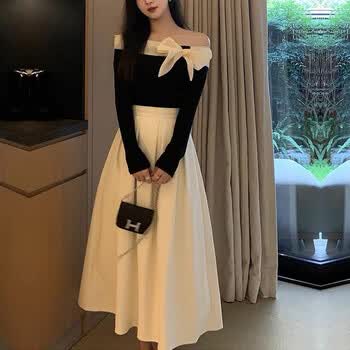 勤记参加婚礼穿的衣服女套装春秋年轻款生日宴会礼服长裙法式名媛
