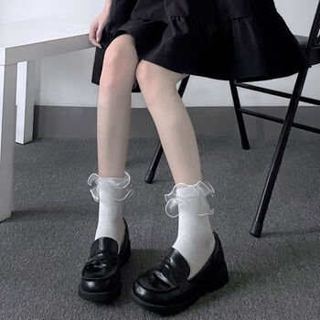 蝴蝶结袜子女中筒袜jk可爱日系ita袜公主花边袜夏天薄款女孩洛丽塔袜