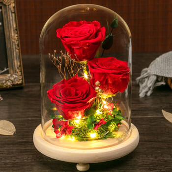 best wishes玫瑰花礼盒 永生花礼盒玫瑰熊摆件情人节女友闺蜜结婚妈妈