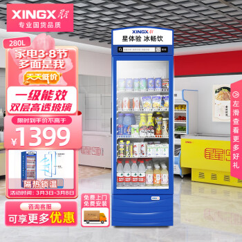 星星（XINGX） 280升 立式冷柜冷藏展示柜 饮料陈列柜 商用冰箱 LSC-280G