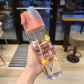 特百惠网红儿童喷雾水杯夏季便携运动户外防摔塑料 红盖cute600ml