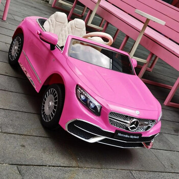 迈巴赫儿童电动汽车四轮摇摆跑车遥控汽车宝宝小孩玩具可坐人粉色高配