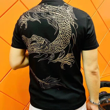 梦澜鸟社会人过肩龙t恤流印花短袖男百搭休闲帅气上衣打底 【黑色】龙