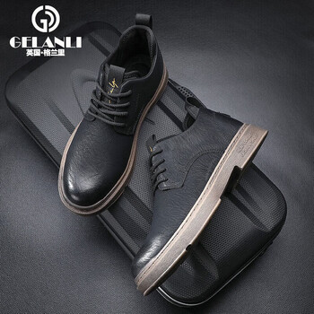 格兰里(GELANLI)轻奢潮牌秋季马丁靴男低帮工装男鞋百搭休闲皮鞋男 黑色-高端男鞋 42
