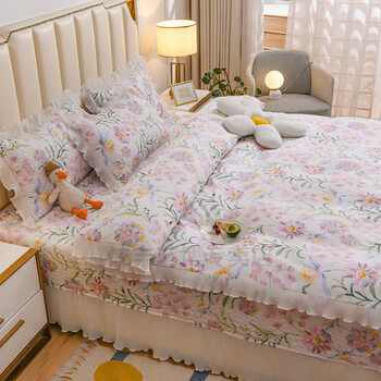 床裙四件套床裙四件套纯棉床罩床套四件套公主风荷叶边夹棉床盖四件套