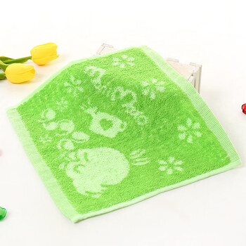 卡通提花纯棉小方巾2525幼儿园洗脸吸水小毛巾儿童擦手礼品绿色随机花