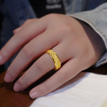 瞌睡熊黄金戒指男士宽面999足金素圈指环新款时尚潮戒子生日礼物送