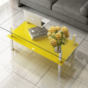 双层钢化玻璃茶几小户型多功能玻璃茶几不锈钢玻璃茶几长方形茶几上面