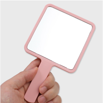 创意化妆镜手柄镜随身便携小镜子小方镜礼品镜迷你手拿小镜子 北欧粉