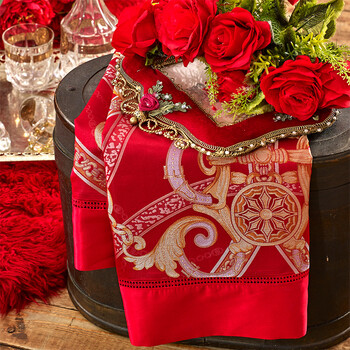 重磅提花婚庆四件套床上用品丝绸结婚床品被套床单 红色 1.