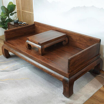 罗汉床三件套老榆木新中式简约现代榫卯客厅床榻禅意全实木罗汉榻胡桃
