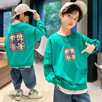 wonst童装卫衣男童秋季新款中国少年印花潮流秋款卫衣绿色140cm