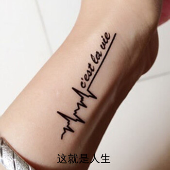 淘菲象英文字母纹身贴防水男女情侣性感锁骨手臂心电图文身贴纸 图文