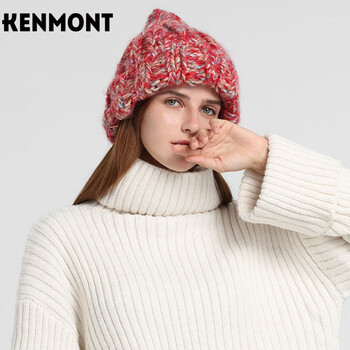 kenmont卡蒙毛线帽尖头线帽女冬针织帽韩版百搭品牌女帽尖头冷帽浆果