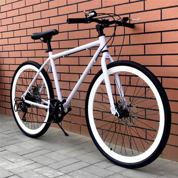 死飞变速自行车男女学生24寸26寸复古实心胎轻便女士通勤单车白色后7