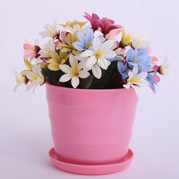 ydqiu加厚塑料多肉花盆仿陶瓷树脂小花盆圆形绿萝大号花盆螺纹粉红色