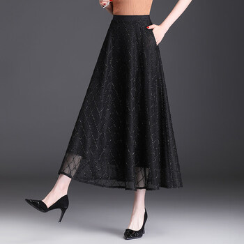 网纱半身裙女亮丝夏季2022新款高腰显瘦百褶带口袋大摆裙a字裙长裙子