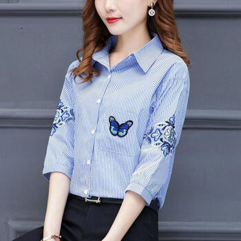 漠煜中袖上衣女新款气质女百搭士衬衫免烫衬衣抗皱短袖职业洋气刺绣小