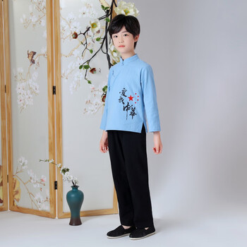 服儿童民国服装五四青年装中山装学生合唱表演服少年中国说朗诵服装