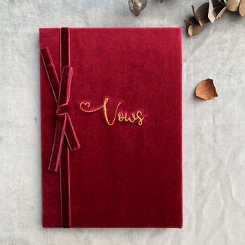 ins绒布刺绣婚礼誓言卡宣誓本誓词本誓词卡情人节卡大红色绒面 酒红色