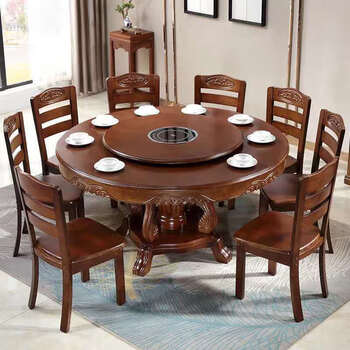 桌子电磁炉圆桌 胡桃色【配电磁炉】 2米单桌【 转盘】【图片 价格