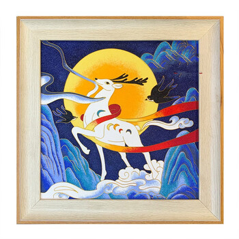 掐丝珐琅画diy材料包《九色鹿》金丝沙画釉料画非遗手工艺新手入门