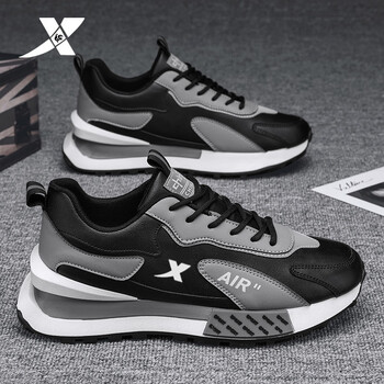 特步xtep男鞋秋季新款百搭皮面防水休闲初中生运动鞋厚底老爹潮鞋黑色