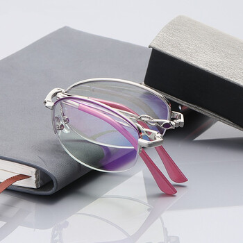 防蓝光便携折叠老花镜女简约舒适高品质老人眼镜金框防蓝光带镜盒250