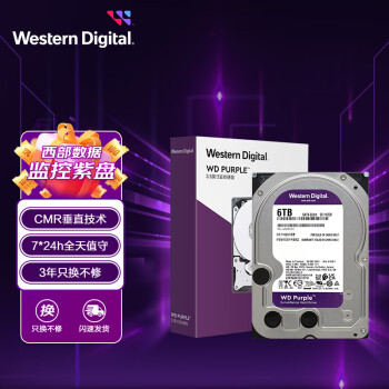 西部数据 监控级硬盘 WD Purple 西数紫盘 6TB 256MB SATA CMR (WD63EJRX)