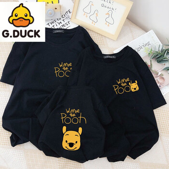 小黄鸭G.DUCK 不一样的亲子装 渐变小熊亲子装一家三口四口夏季卡通圆领母女装全家装洋气T恤潮 黑色-小尼熊 大人4XL