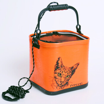 钓鱼打水桶加厚折叠带绳提手桶小号便携式eva硬底耐磨活鱼桶渔具橙色