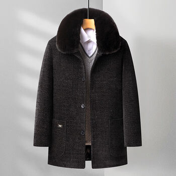 海澜之家hla中老年男毛呢外套加绒加厚爸爸冬装雪尼尔夹克父深咖色195