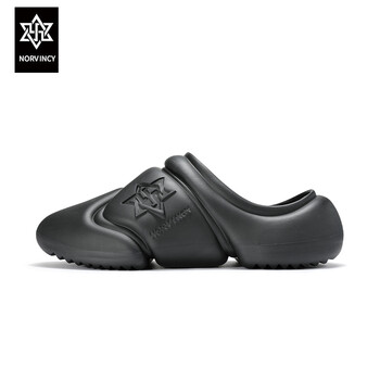 诺凡希踩屎感拖鞋男户外运动情侣款厚底家居按摩防滑舒适包头拖黑色36