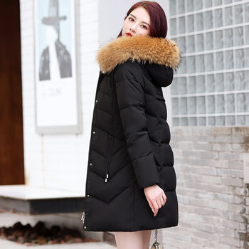 翠尧娄轻奢品牌白鸭绒羽绒服女中长款时尚洋气大毛领妈妈外套2021年