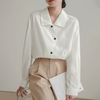 初申长袖衬衫女小众设计感气质翻领休闲白衬衣上衣S136C2801