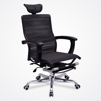 椅家用简约舒适办公椅靠背转椅可躺电脑滑轮椅子 黑色圆织带(带脚托)