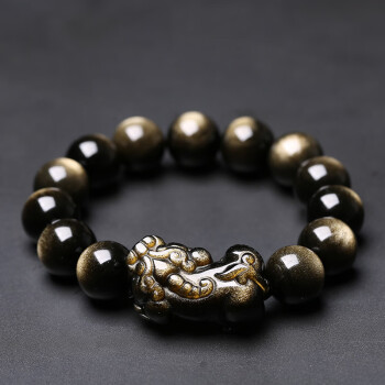 吾优黑曜石手链双金眼金曜石佛珠转运貔貅手串虎本命情人节送男女朋友