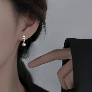 森汽925银珍珠耳钉女小众轻奢设计耳坠耳环耳饰养耳感礼物送女友 A8X709闪钻珍珠耳钉