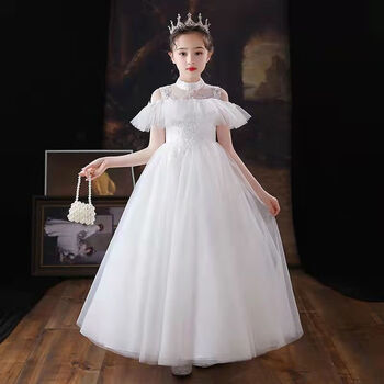 儿童婚纱女童晚礼服花童公主裙主持人钢琴演出服白纱裙生日走秀表演