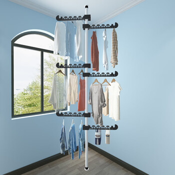 麟客轩顶天立地晾衣杆衣架落地简易阳台单杆式凉台室内多层立式防风