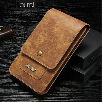 lourol男士手机腰包穿皮带皮套6.8英寸7.2英寸8.5英寸户外挂腰包插卡 棕色8.5英寸以内通用